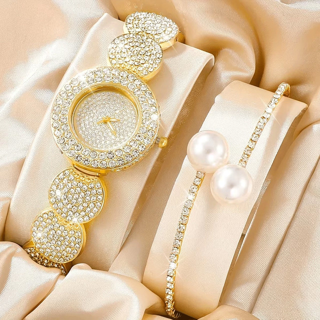 RUNERR Schmuck-Set, Armbanduhr und Armreif, Edelstahl, Gold, Quarz, Damen - Bild 1