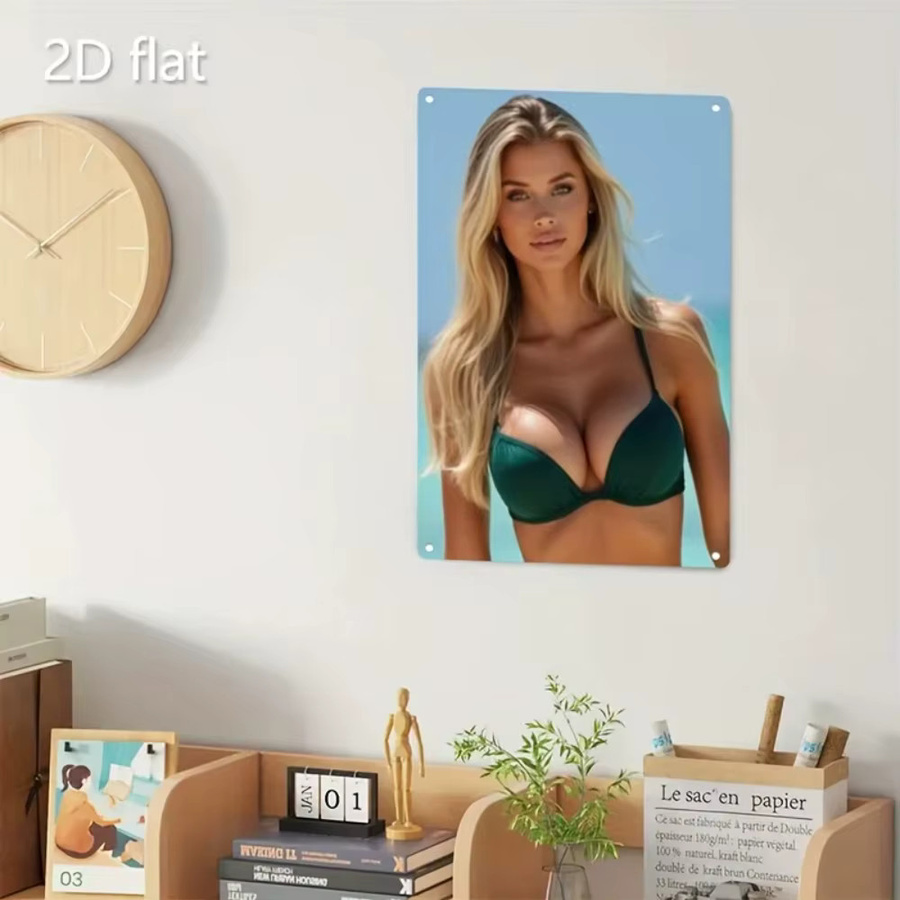 VicTsing Metal Beach Wandkunstschild Blonde Bikini Poster in Weiß und Multicolour, B/H: 30 x 20 cm - Bild 4