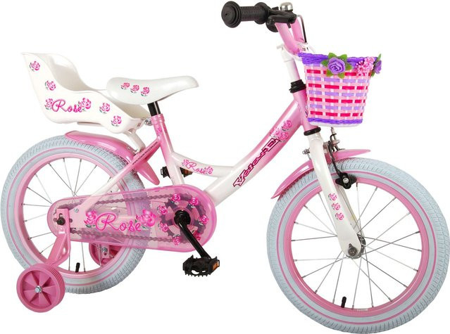 TPFSports Rose Kinderfahrrad, Mädchen, 16 Zoll, Rücktritt, Handbremse, Pink/Weiß - Bild 1