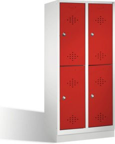 C+P Doppelstockspind Classic auf Sockel mit 4 Fächern, Front Rubinrot, Korpus Lichtgrau, H x B x T: 180 x 81 x 50 cm - Bild 1