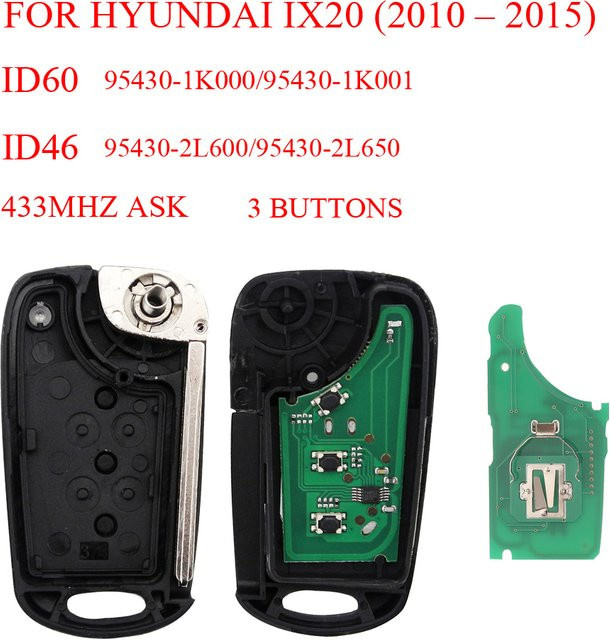 Jingyuqin Fob Control Auto Fernbedienung Schlüssel für Hyundai ix20 (2010-2015), 3 Tasten, 433 MHz, FRAGEN ID46/60 Chip, Farbe: Schwarz - Bild 1