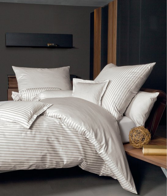 Janine Baumwoll Bettwäsche Modern Classic 3912 gestreift in Braun und Beige, Mako-Satin, B/H: 135 x 200 cm und 40 x 80 cm - Bild 2