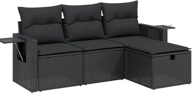vidaXL 4-tlg Garten-Sofagarnitur aus Poly-Rattan mit Kissen, Schwarz - Bild 1