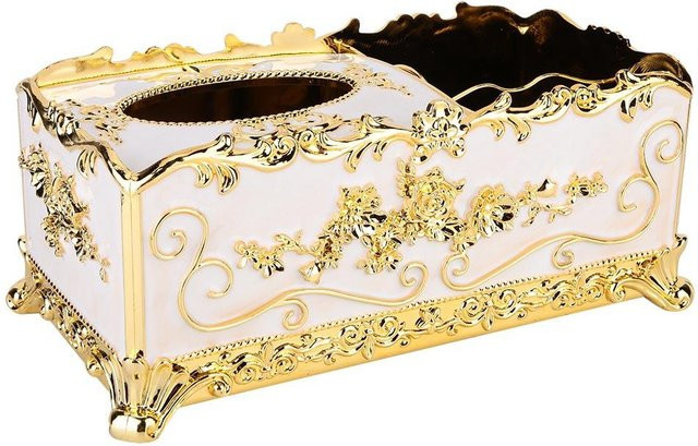 Exquisite Metall Taschentuchbox in Beige mit floralem Design für Haus und Hotel, B/T/H: 27,5 x 14,0 x 11,5 cm - Bild 1