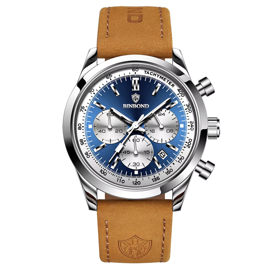 BINBOND Armbanduhr Quarz, Leder, Grün, Silber, Herren - Bild 7