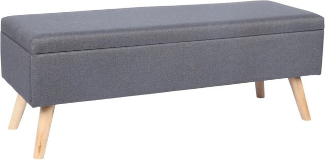 Relaxdays Sitzbank aus Eukalyptusholz und MDF, grau, Leinenoptik gepolstert, klappbar, B/T/H: 110 x 40 x 40 cm - Bild 1