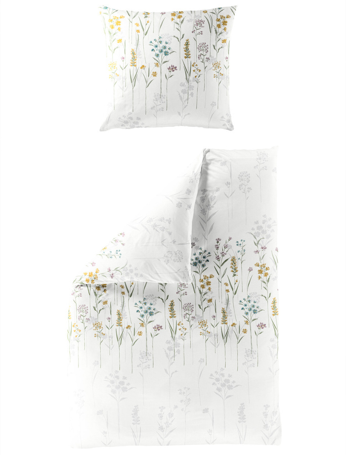Bierbaum Biber Bettwäsche Wiesenblumen und Gräser aus Baumwolle, Farbe: Blau und Natur, B/T/H: 135 x 200 cm mit Kissenbezug 80 x 80 cm - Bild 1