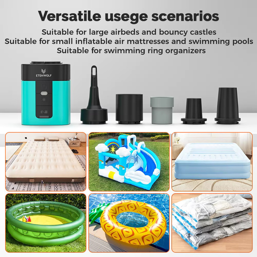 ETENWOLF AIR 3 Elektrische Luftpumpe und Campinglampe in Turquoise mit 2600 mAh für Luftmatratzen, Schwimmreifen und Schwimmringe - Bild 2
