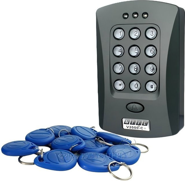 Türzugangskontroll-Tastatur mit RFID-ID-Näherungsleser und 10 ID-Karten im Schlüsselanhänger-Design, Schwarz - Bild 1
