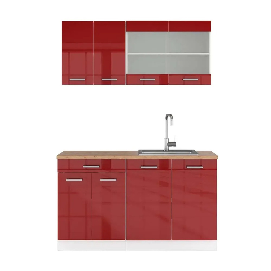Vicco R-Line Singleküche Bordeaux Hochglanz Weiß Eiche B/H/T: 140 x 81 x 60 cm - Bild 2