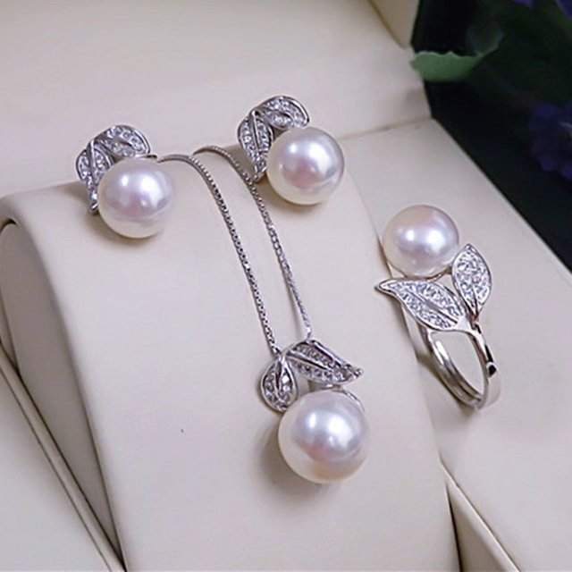 QIXIZHUYAN Schmuckset, 925 Silber, Perle, Weiß, Damen - Bild 1