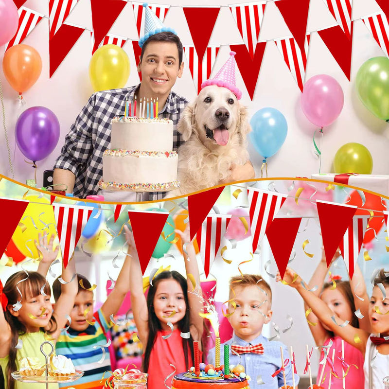 20 Stück rot-weiß gestreifte Karnevals-Wimpelkette aus Kunststoff, wasserdichte geometrische Dreieck-Wimpel für Geburtstag und Zirkus-Party-Deko - Bild 6