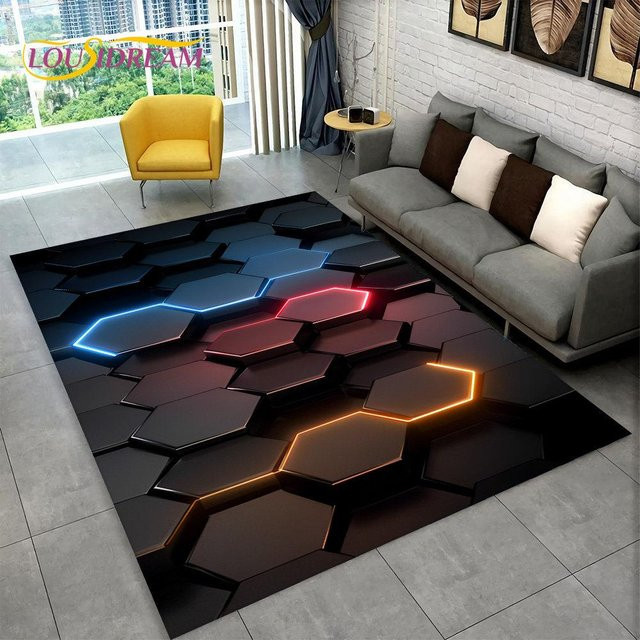 Karpetti 3D-Teppich mit modernem geometrischem Design, rutschfest und waschbar, Mehrfarbig, B/T: 80 x 120 cm - Bild 1