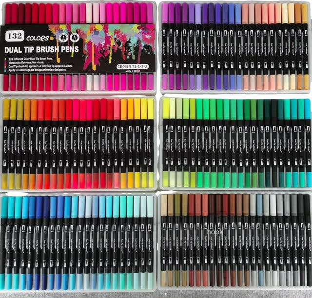 Hopk Aquarell-Pinselstift-Set mit Dual-Tip und Ink-Effekt, 132/24 Farben in Multicolour, Zeichenmarker für Künstler, Kinder und Erwachsene - Bild 1
