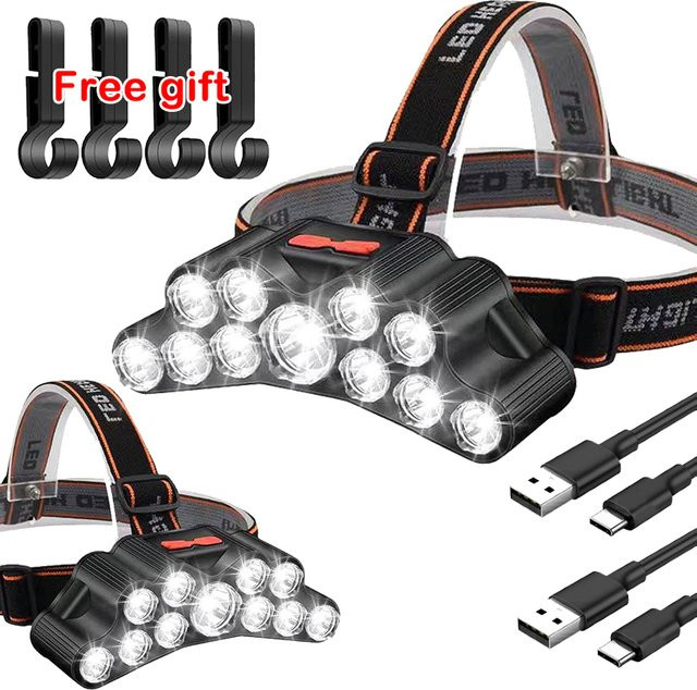 ZHIYU LED Scheinwerfer mit 11 LEDs, USB wiederaufladbare Taschenlampe in Schwarz für Outdoor und Angeln - Bild 1