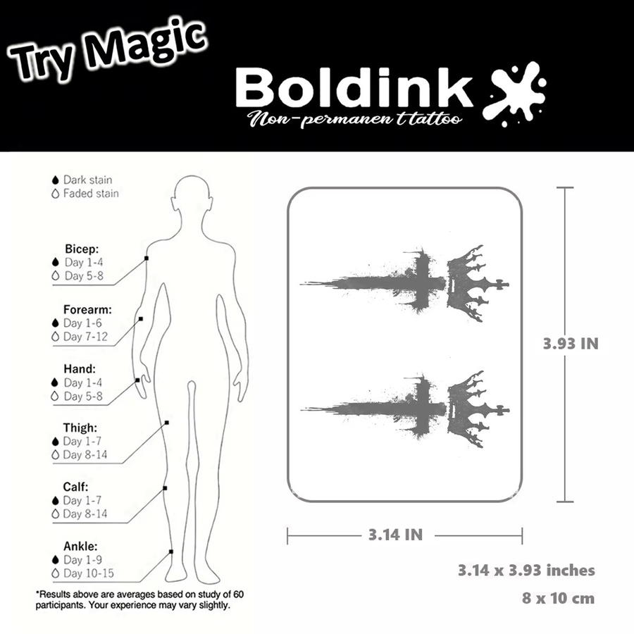 Boldink Crowned Cross Temporäres Tattoo, wasserfest, semi-permanent - Bild 3