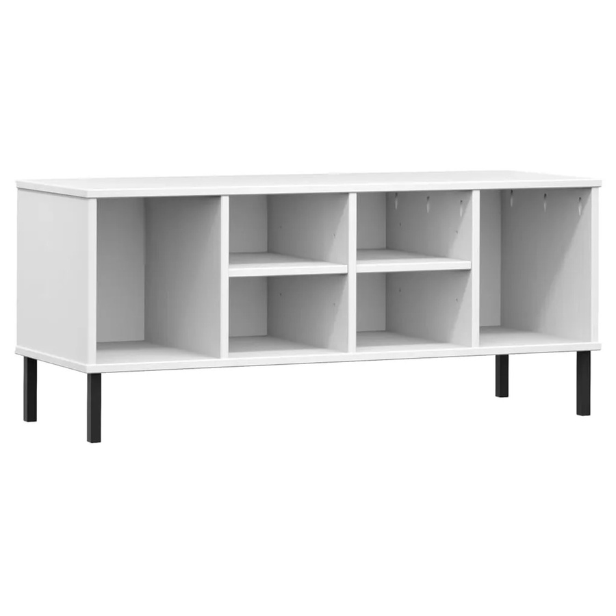 vidaXL Schuhregal OSLO in Weiß aus Massivholz und Metall mit rustikaler Optik B: 106 cm, T: 35 cm, H: 45 cm - Bild 2