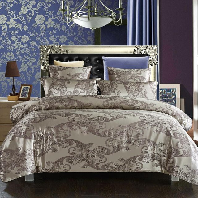 Luxuriöses 3-teiliges Jacquard Bettwäsche-Set in Beige mit Bettbezug und Kissenbezügen, B/H: 240 x 220 cm - Bild 1