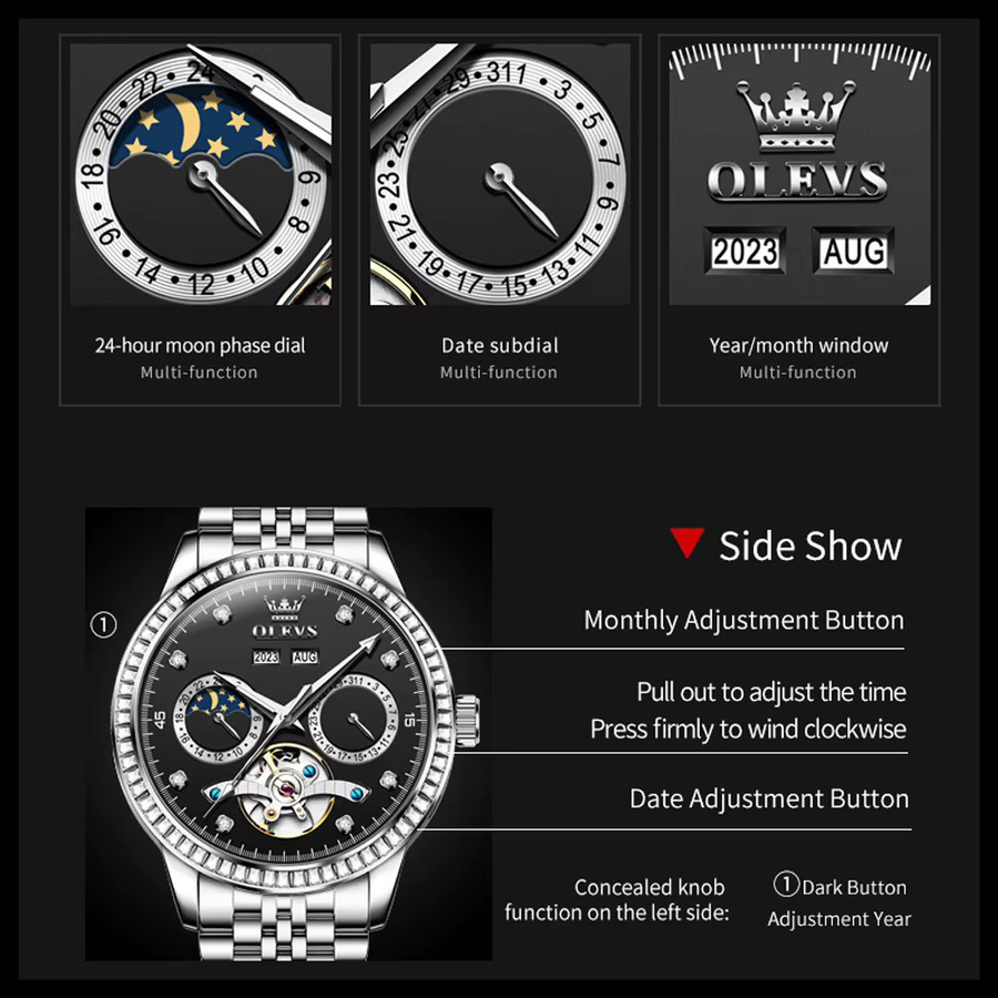 OLEVS Armbanduhr, Automatik, Edelstahl, Diamant, Herren - Bild 6