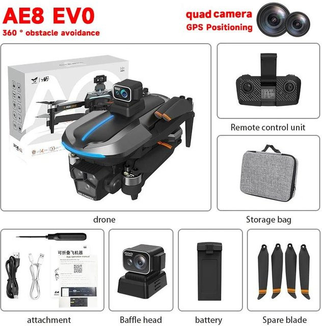 LYZRC AE8 Professionelle Drohne mit Brushless ESC, Doppelkamera HD Luftbildfotografie, GPS, WIFI FPV und intelligenter Hindernisvermeidung, Schwarz, inklusive 2 Akkus - Bild 1