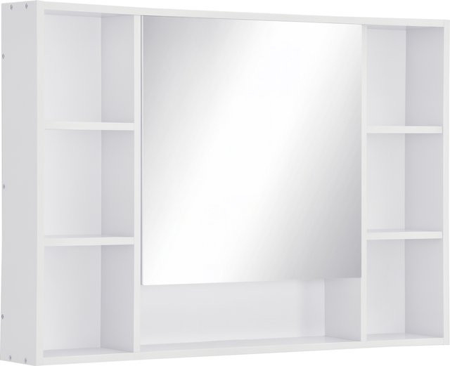 Kleankin Wandspiegelschrank für Badezimmer und WC in Weiß mit 7 offenen Regalen und Glastüren, B/H/T: 100 x 70 x 15 cm - Bild 1