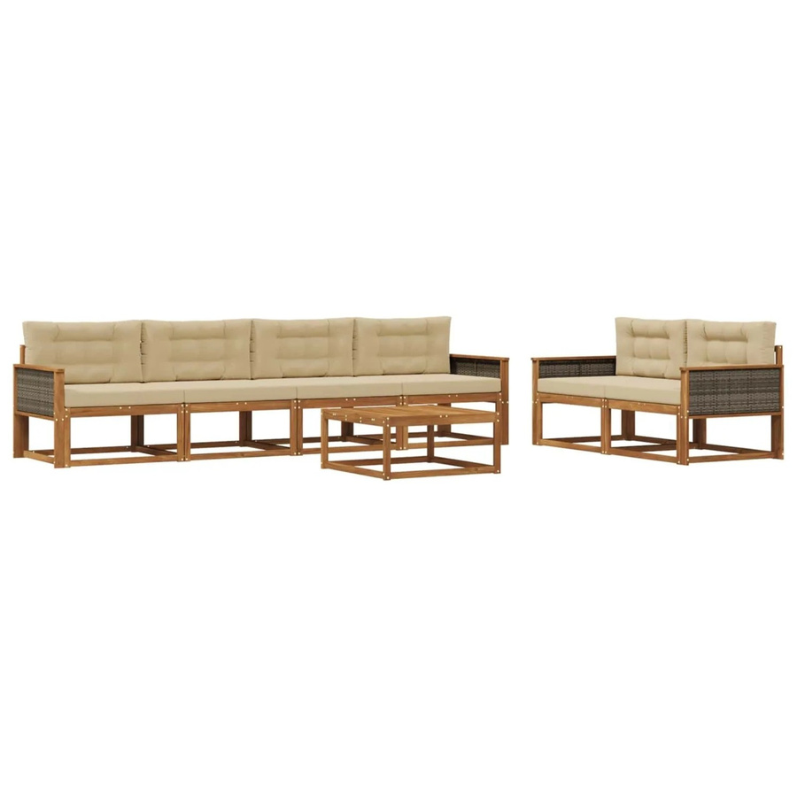 vidaXL Outdoor-Sofagarnitur aus Akazienholz mit Kissen in Natur und Beige - Bild 2