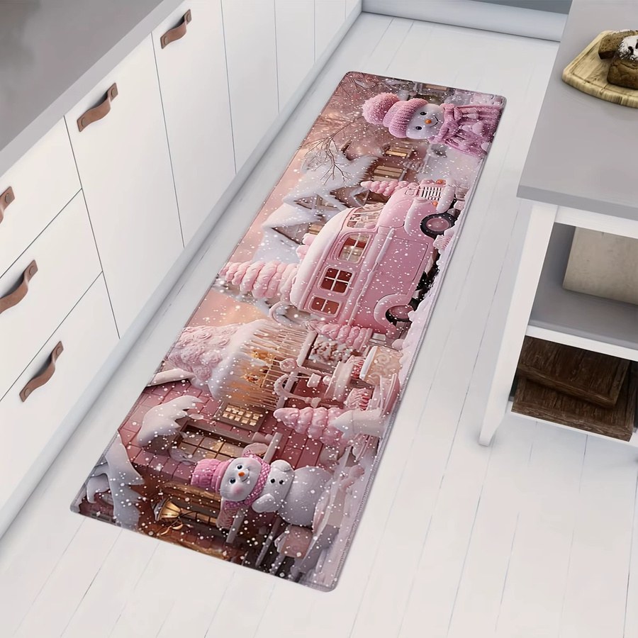 VIKAMA Weihnachts Teppich Schneemann in Rosa, weiche Fußmatte für Wohnzimmer und Schlafzimmer, B/T: 120 x 40 cm - Bild 2