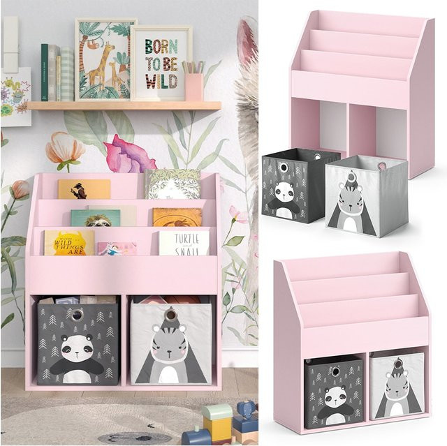 Vicco Kinderbücherregal Luigi in Pink mit Faltboxen, B: 72 cm, H: 79 cm - Bild 1