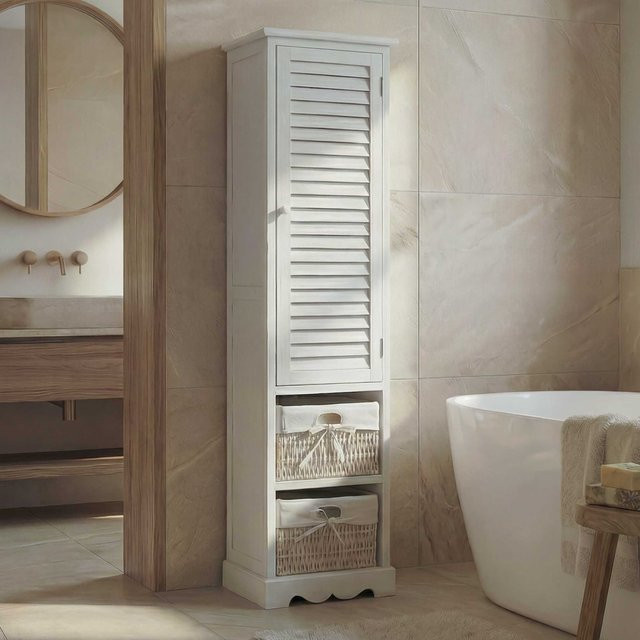Badezimmerkommode MCW-H20 aus Massivholz in Shabby Weiß, B/T/H: 120 x 27 x 29 cm - Bild 1