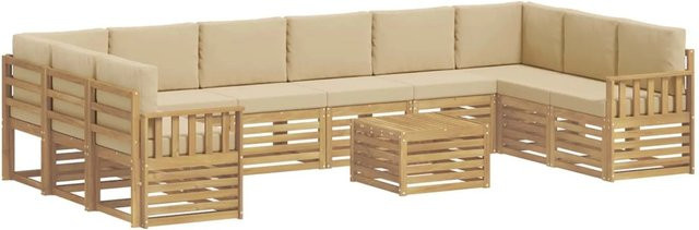 vidaXL Outdoor-Sofagarnitur 8-teilig in L-Form aus Akazienholz mit Polstern in Weiß und Beige, B/T/H: 59 x 59 x 37 cm - Bild 1