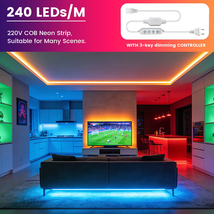 HEGEHE Dimmbarer COB LED-Neonstreifen Wasserdichtes Flexibles Silikon Band in Mehrfarben - Bild 4