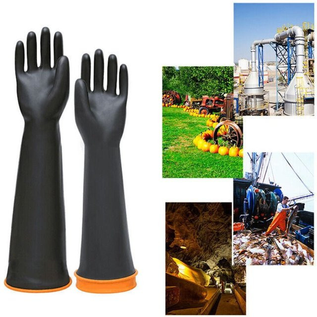 Wiederverwendbare Latex-Schutzhandschuhe für Chemikalien in Schwarz, Länge: 45 cm bis 56 cm - Bild 1