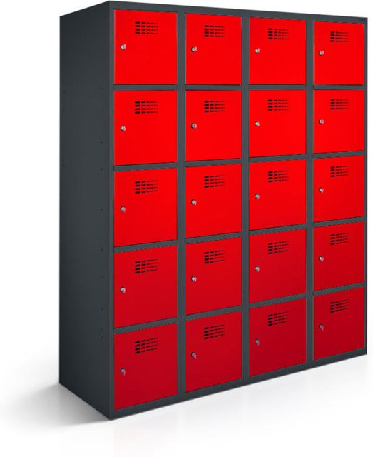 rotstahl Fächerschrank mit 20 Fächern in Rot und anthrazitgrauem Korpus, B/T/H: 120 x 50 x 180 cm - Bild 1