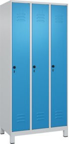 C+P Spind Classic PLUS Garderobenschrank mit 3 Abteilen, Stahl, grau/blau, H: 195 cm, B: 90 cm, T: 50 cm - Bild 1