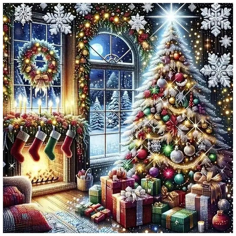 HUACAN 5D DIY Diamantmalerei Weihnachten Baum mit Full Round Strasssteinen in Multicolor zur Wandmontage - Bild 5
