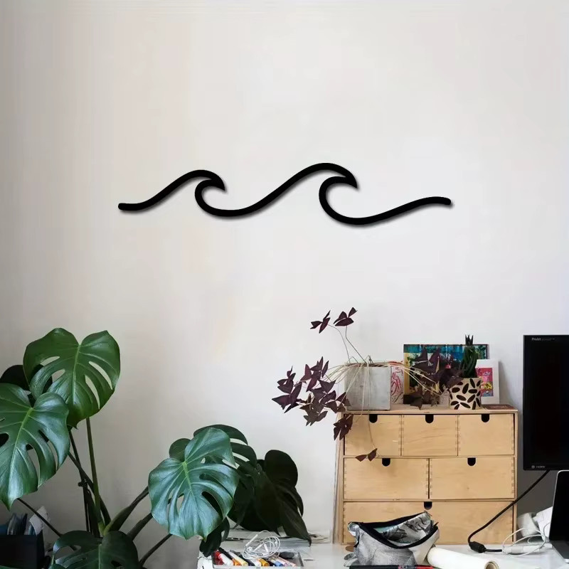 DDPNKL Metall-Wellenkunstschild in Schwarz als minimalistische Wanddekoration im abstrakten Design - Bild 3