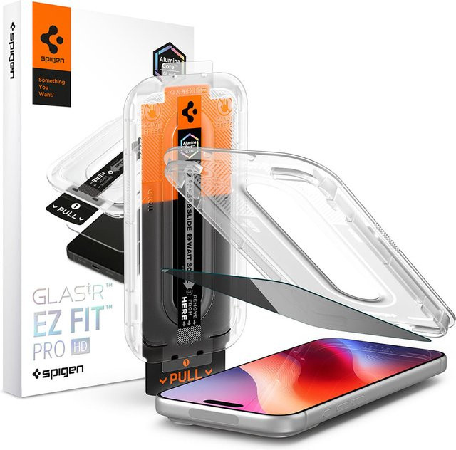 Spigen GlastR EZ FIT Pro HD Privacy-Schutzfolie aus gehärtetem Glas für Apple iPhone 18 Pro, transparent - Bild 1