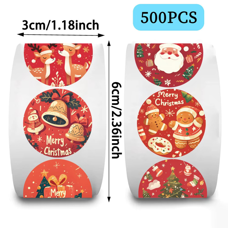 500 Stück weihnachtliche rote Cartoon-Aufkleber als Rollenaufkleber für Umschläge, Belohnungen und Schule - Bild 3