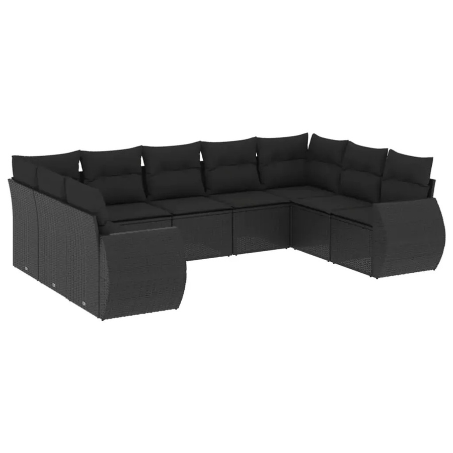 vidaXL 9-tlg. Garten-Sofagarnitur in U-Form aus schwarzem Poly-Rattan mit Sitzkissen und Stauraum - Bild 2