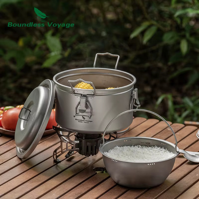 Boundless Voyage Titanium Camping Topf, silber, 3,2 l, ultraleichter Multifunktionsherd und Reiskocher für Outdoor, Wandern und Reisen - Bild 3