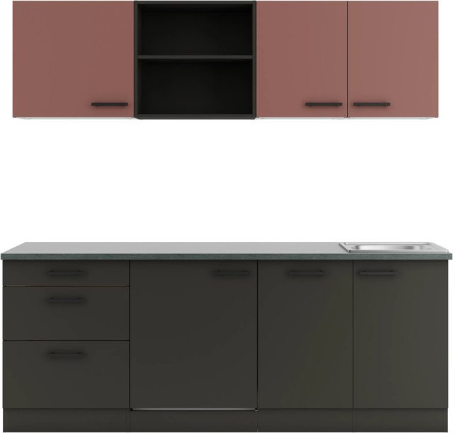 OPTIFIT Küchenzeile Nizza407/Madrid420 in Rostrot und Anthrazit, Breite: 210 cm - Bild 1
