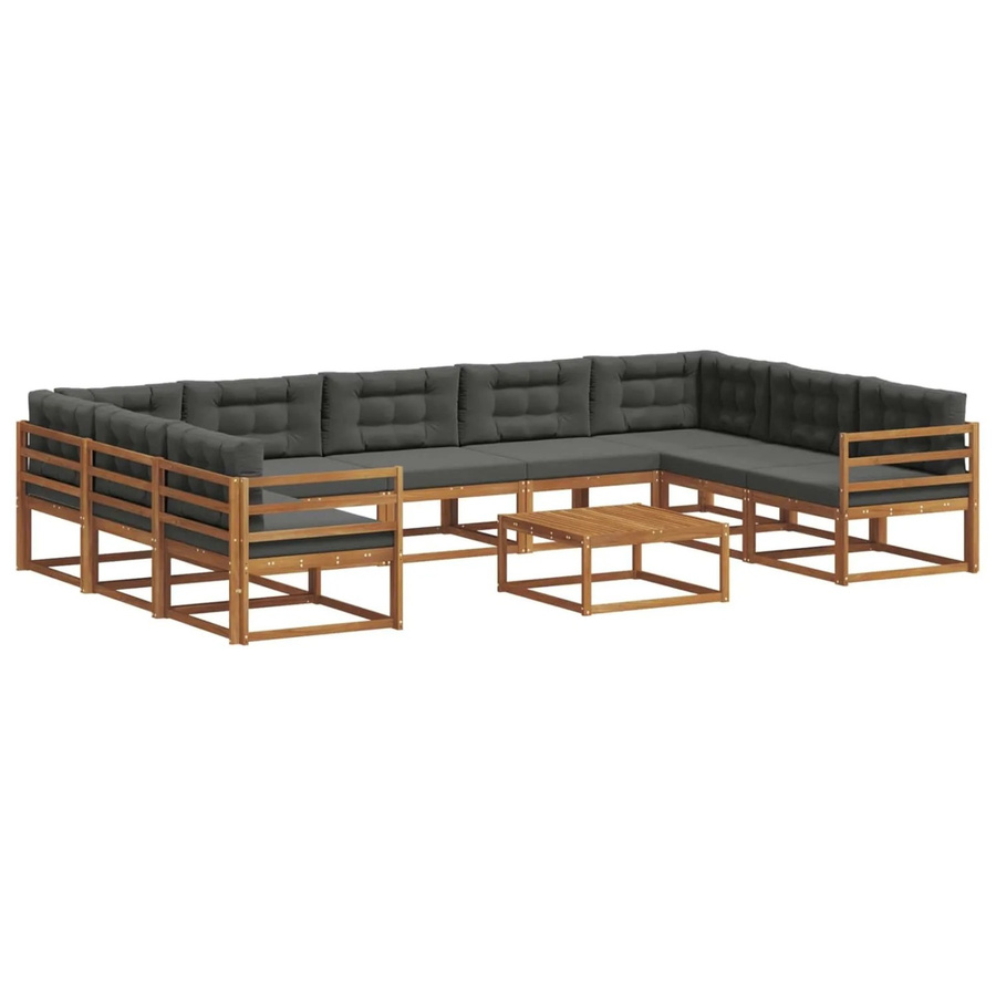 vidaXL Outdoor-Sofagarnitur 10-teilig aus Akazienholz in U-Form mit Kissen in Anthrazit und Natur - Bild 2