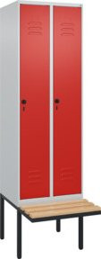 C+P Spind Classic PLUS Garderobenschrank mit Sitzbank, 2 Abteile, B/T/H: 212 x 60 x 81,5 cm, Lichtgrau, mit 4 Garderobenhaken und Sicherheits-Drehriegel - Bild 1