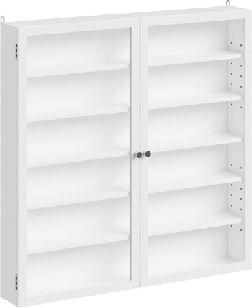 SoBuy Wandschrank Vitrinenschrank Displayregal mit Glastüren in Weiß, B/H: 80 x 80 cm, Tiefe: 12 cm