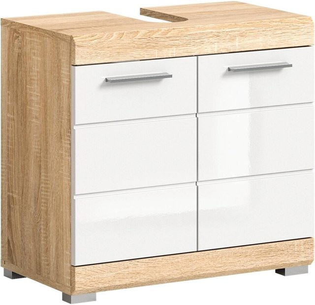 Waschbeckenunterschrank LAMBADA von xonox.home in Eiche Sonoma und Weiß Hochglanz, B/H/T: 60 x 56 x 34 cm - Bild 1