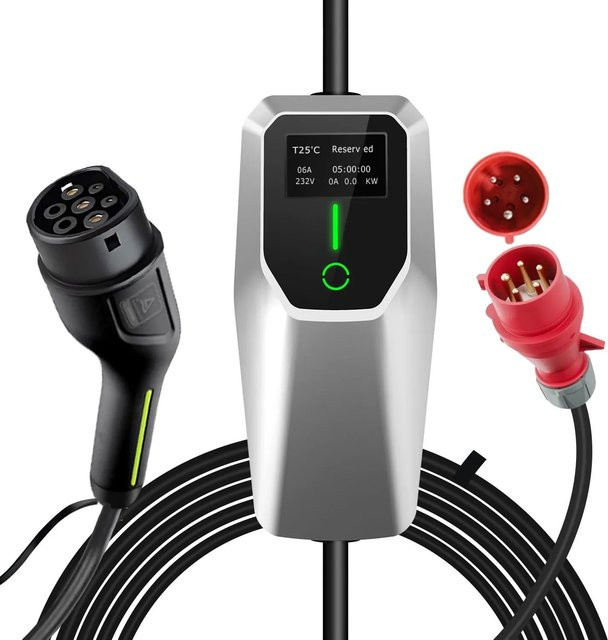 Junsun EV Ladegerät 11kW 3-phasig in Silber mit 4m Kabel (6-16A) - Bild 1