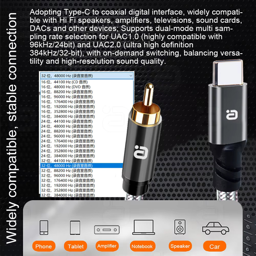 AYINO USB-C zu Koaxialkabel Digital RCA Audio Adapter SPDIF für DAC Decoder und Verstärker 384K/32Bit - Bild 3
