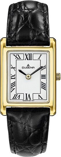 Dugena Armbanduhr Damen, Quarz, Edelstahl, Leder, Gold, Weiß, Rechteckig - Bild 1