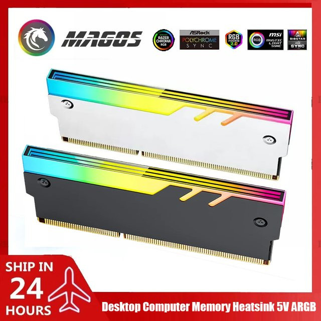 Flying Elephant ARGB RAM Kühlkörper mit Unendlicher Spiegel-Linsen-Optik und Aluminiumhülle für DDR3/4/5, Silber/Mehrfarbig - Bild 1