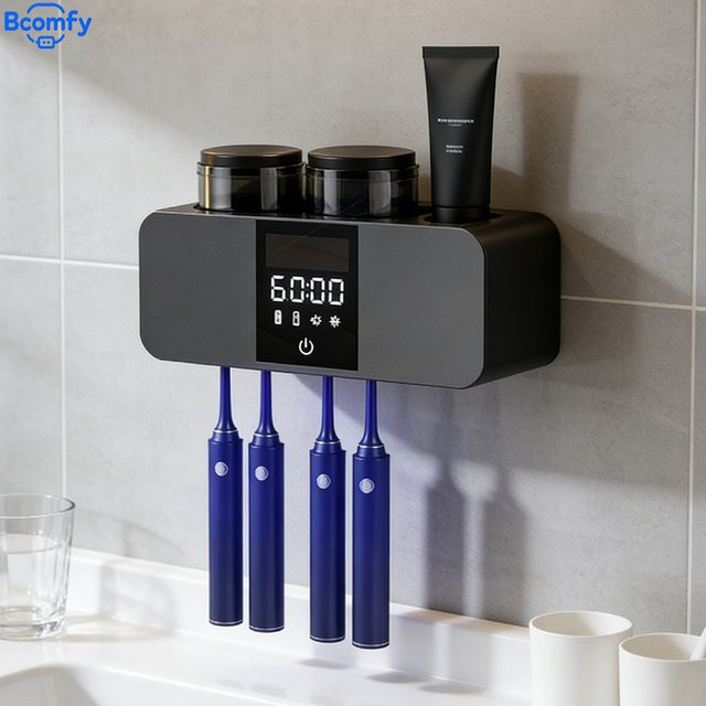 Bcomfy Elektrischer Zahnbürsten-Sterilisator mit UV-Desinfektion und Trocknerfunktion, Wandmontage, Grau oder Schwarz - Bild 1